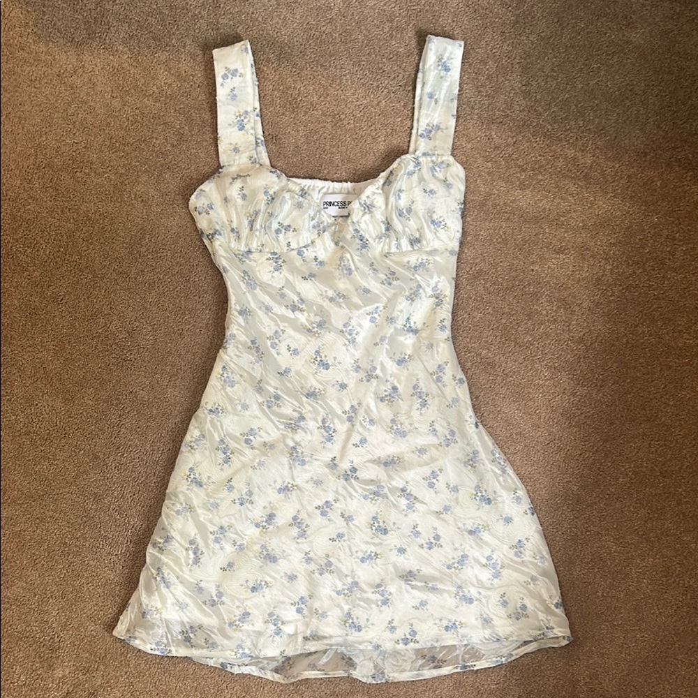 Floral Print Dress in Cream and Blue- Never Worn